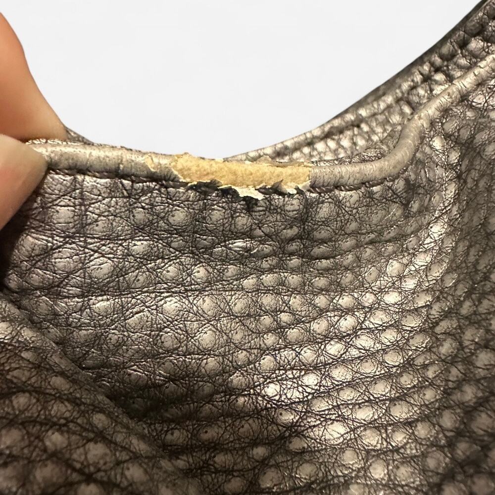 Y2K Marc Ecko Metallic Silver Studded Faux Leather Hobo Bag Fringe - Picture 9 of 13